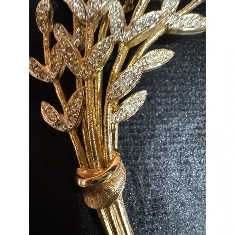 Vintage‎ Rhinestone Wheat Sheaf Brooch Gold Tone Floral Bouquet Pin